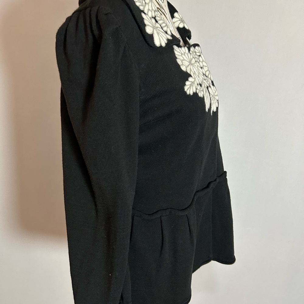 Madison Black Peplum Cardigan with Embroidered Collar - Picture 4 of 8